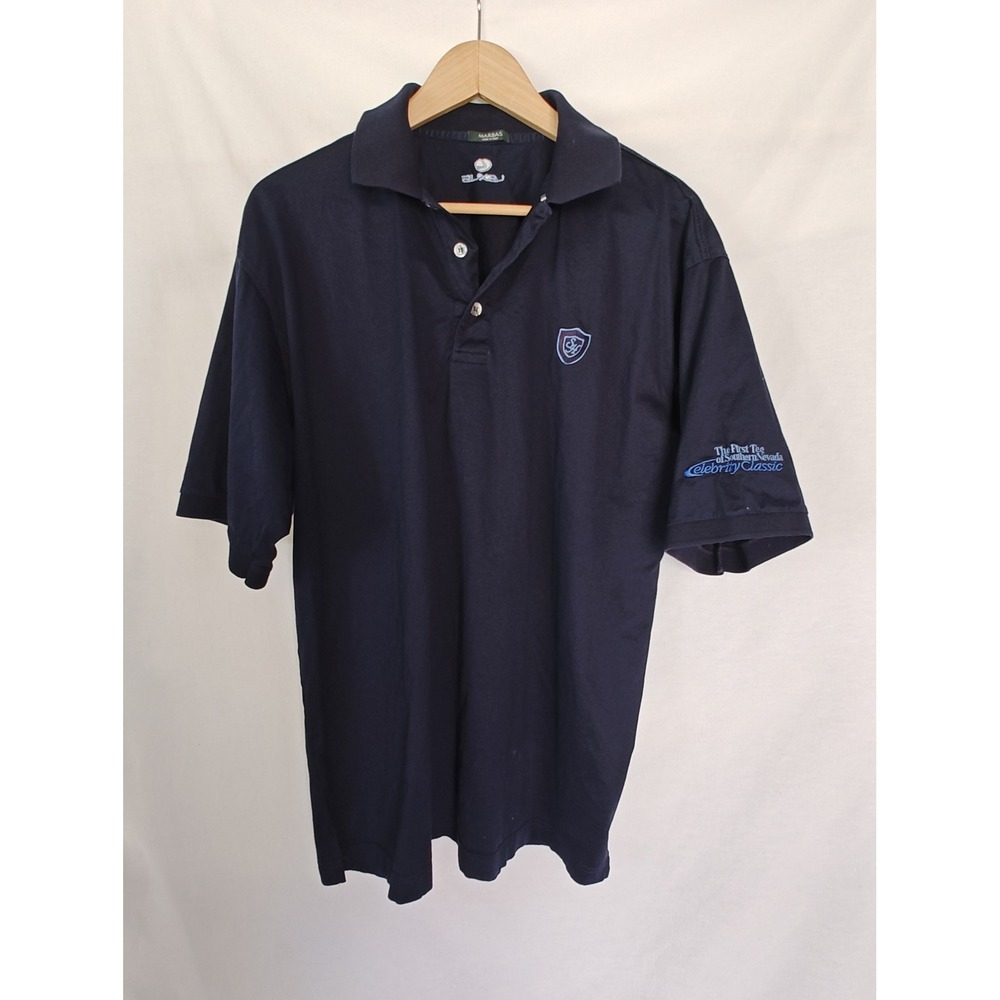 Marbas Polo Golf Short Short Sleeve Navy Blue Cotton Lexus Nevada‎ Celebrity L - Picture 2 of 10
